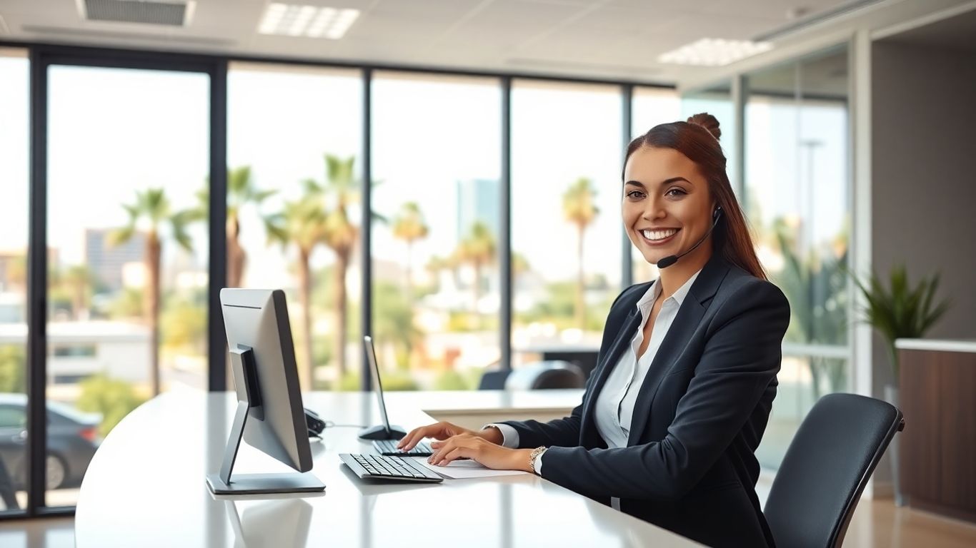 Receptionist answering calls in a Mesa, Arizona office