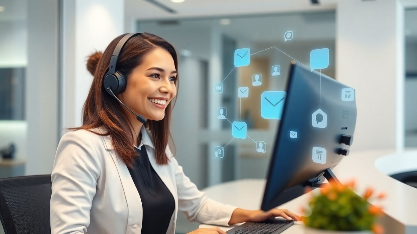 Receptionist using AI technology for business message taking