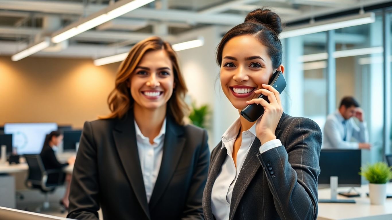Receptionist answering call in modern bright Baton Rouge office