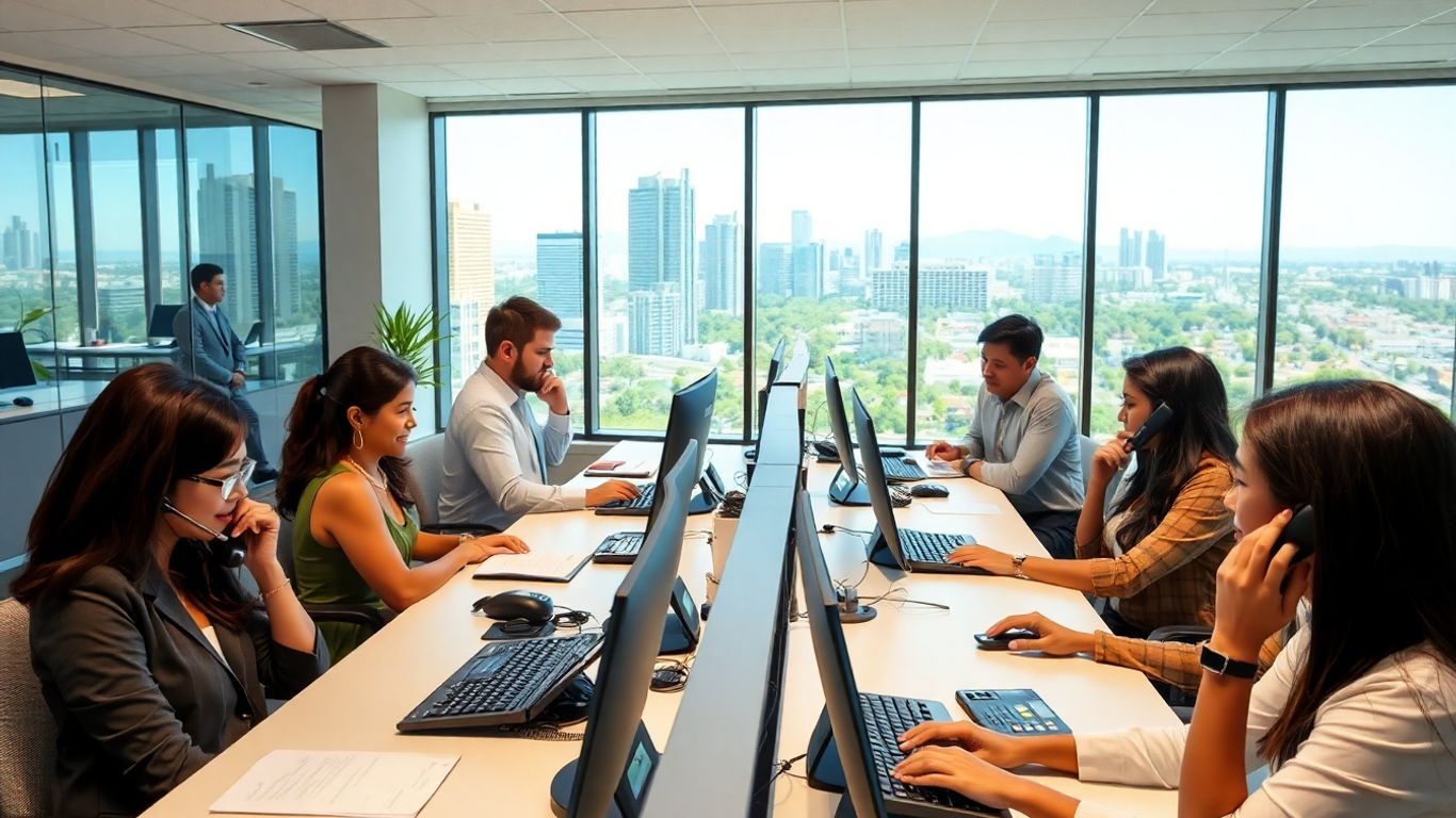 Receptionists in San Bernardino office answering phones professionally.