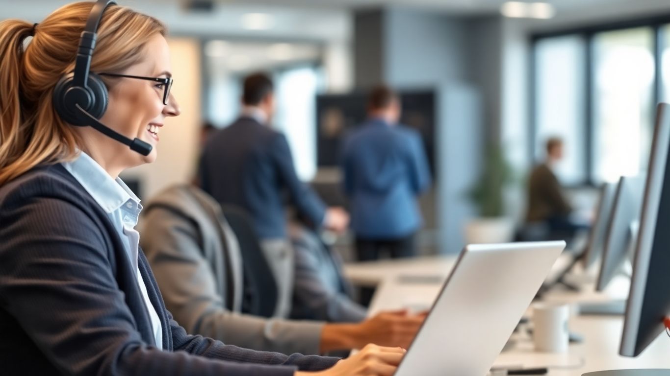 Call center agent assists local business owner