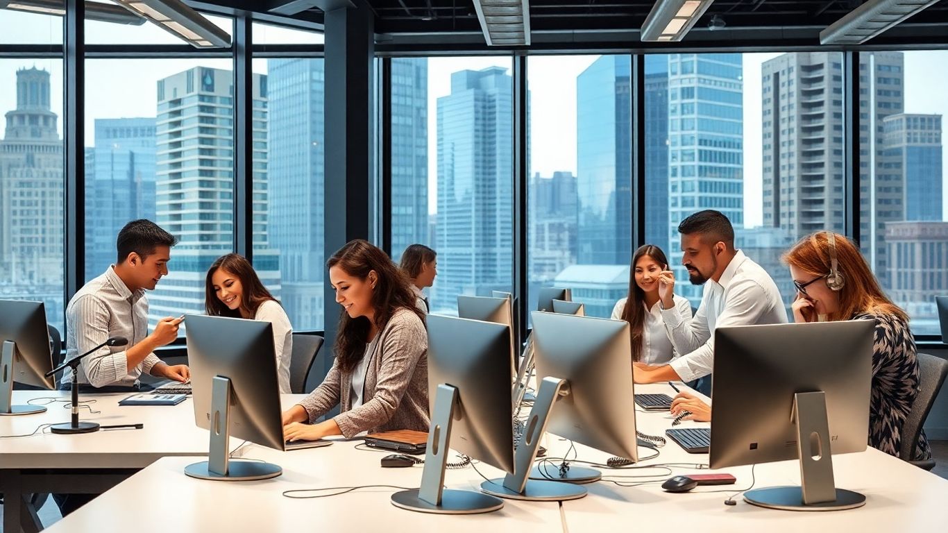 Business people working in a modern office workspace