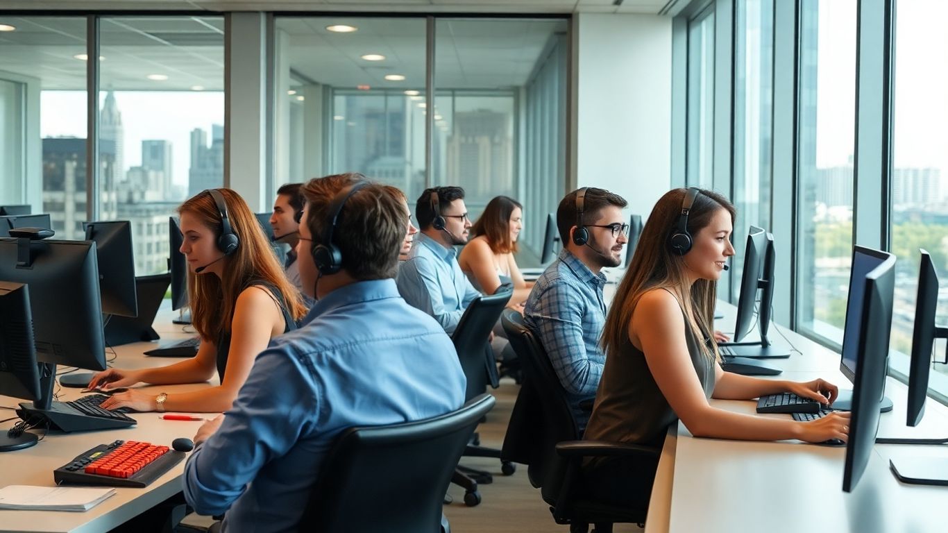 Call center team working in Rochester office