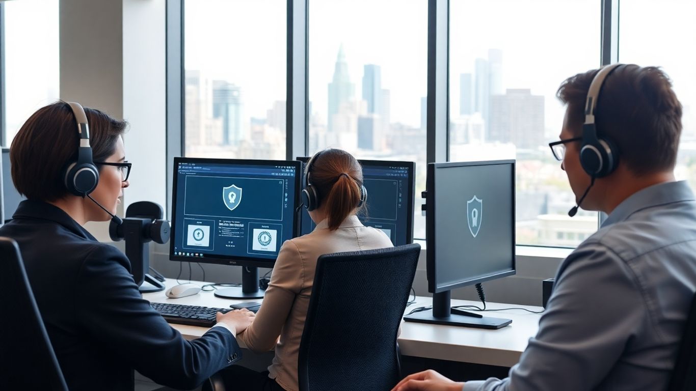 Call center agents in modern Minneapolis office