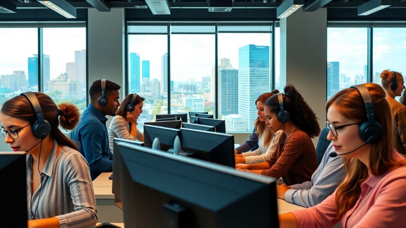 New Orleans call center agents at work in office.