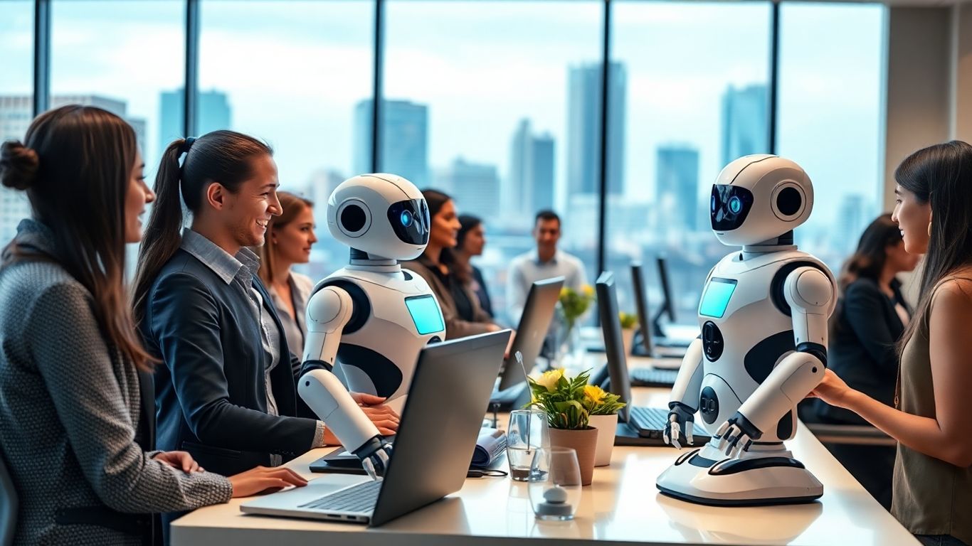 AI robots assisting Tulsa office workers in 2025.