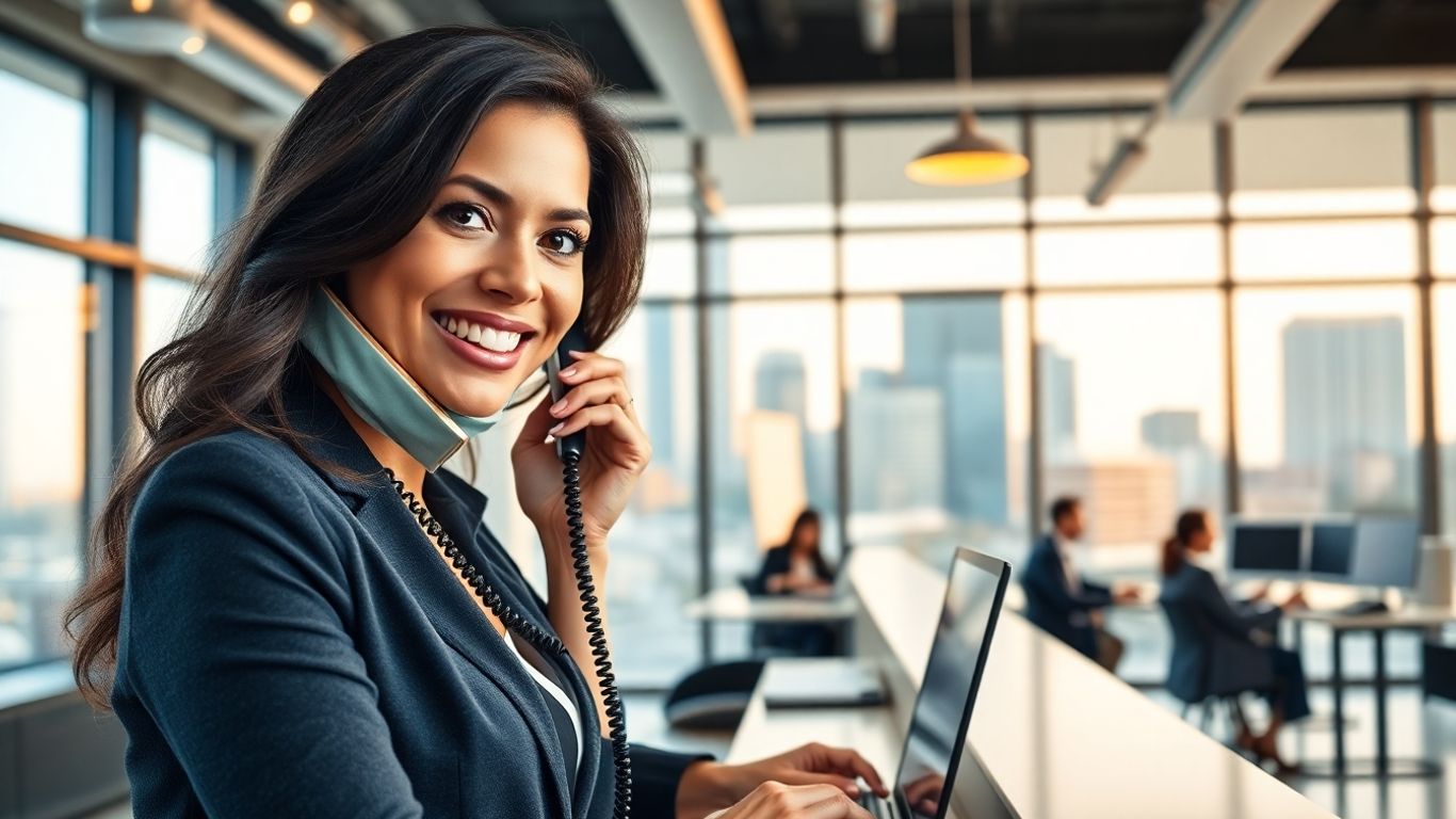 Receptionist answering phone in modern Cleveland office