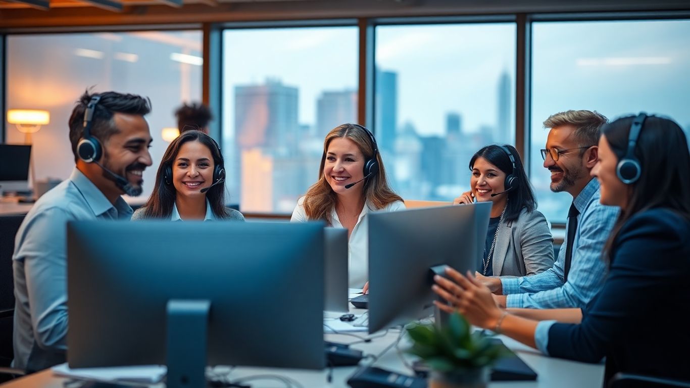 Baltimore office team using headsets for business calls
