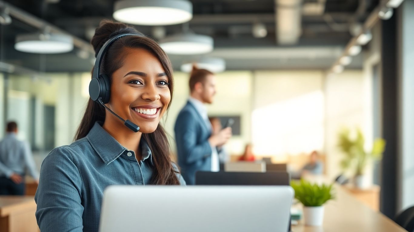 Receptionist taking a call in modern Atlanta office