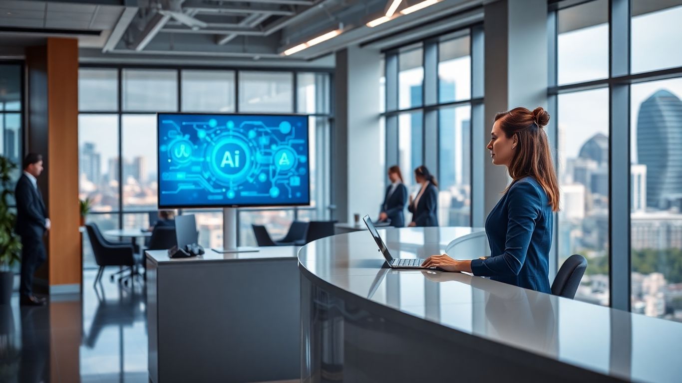 Professional receptionist and AI interface in Atlanta office