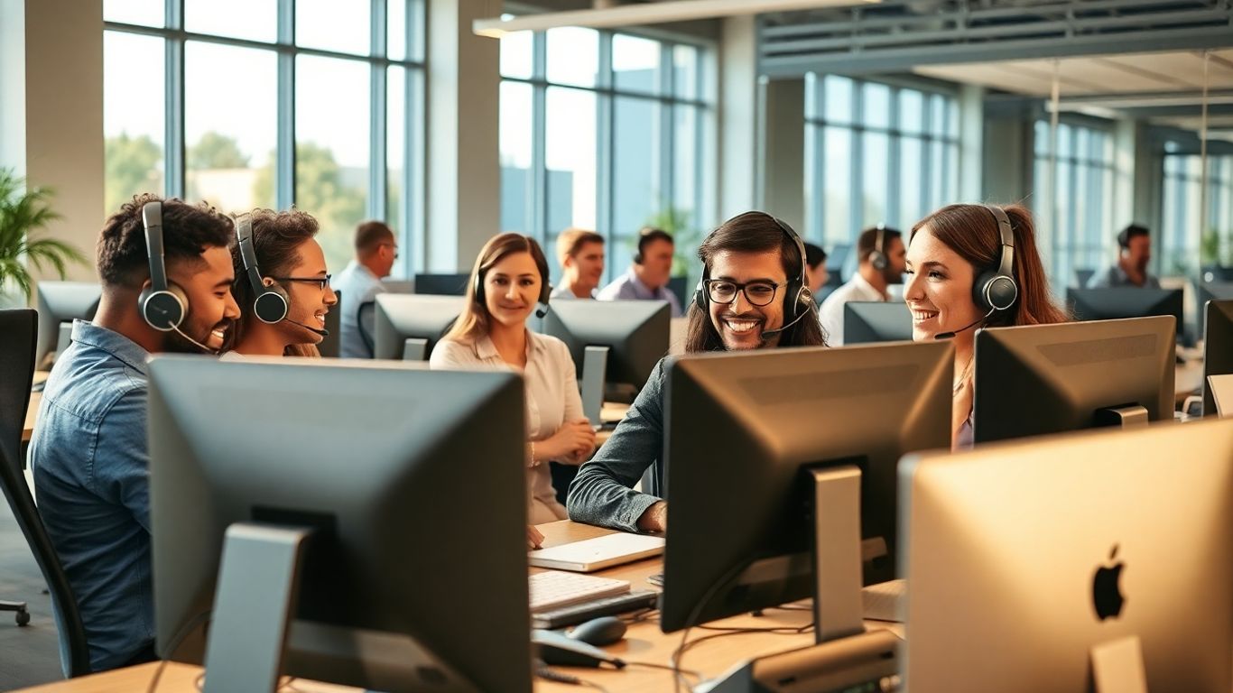 Team handling calls in modern Corpus Christi office