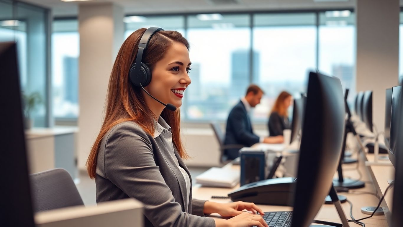 Receptionist answering call in modern Toledo office