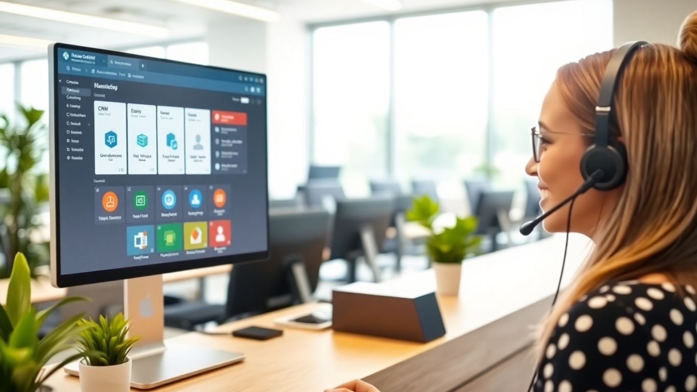 Busy office receptionist integrates calls with CRM software