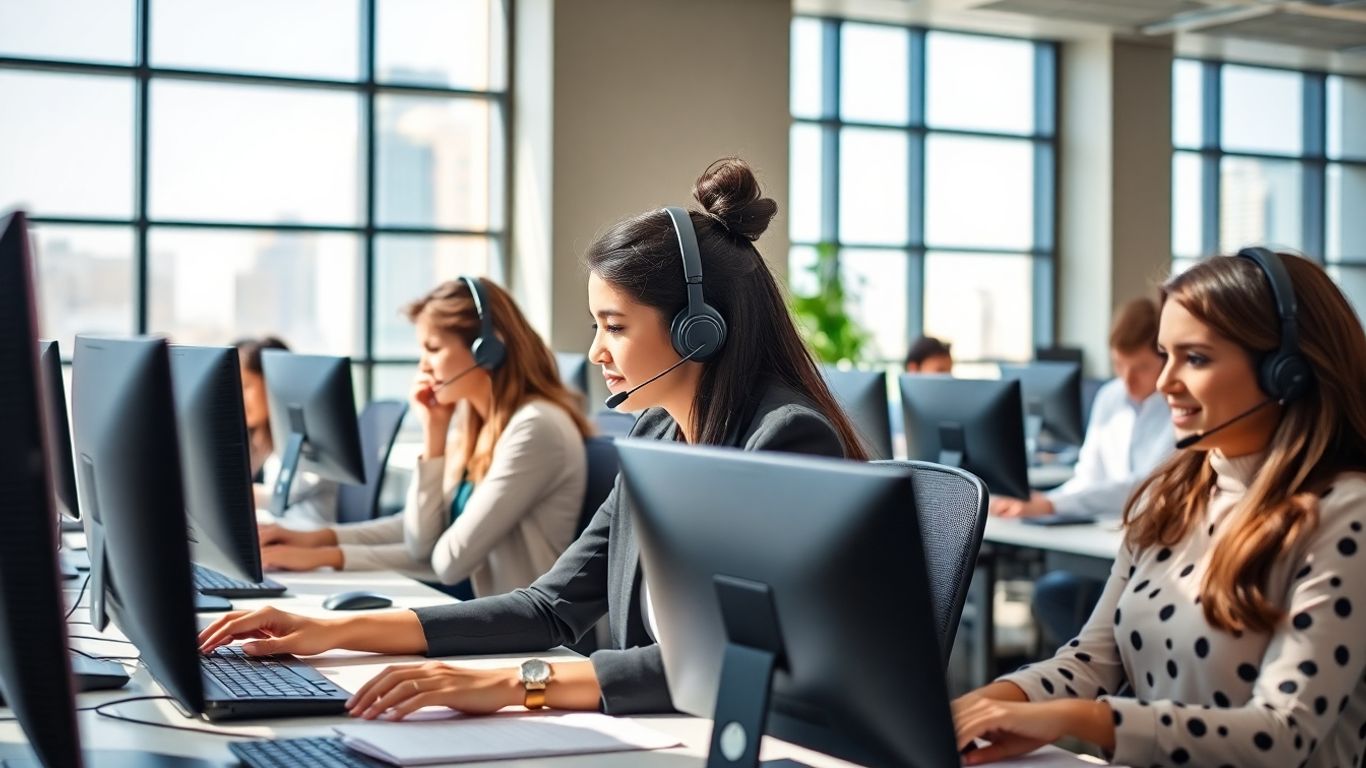 Office workers in Riverside handling multiple phone calls