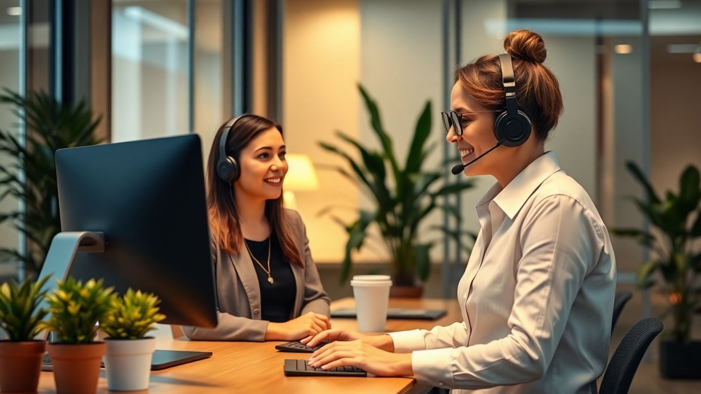Receptionist using AI chat in Sacramento office