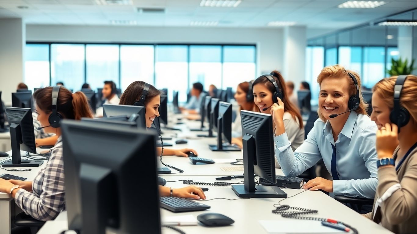 Customer service agents answering phones in modern Orlando office