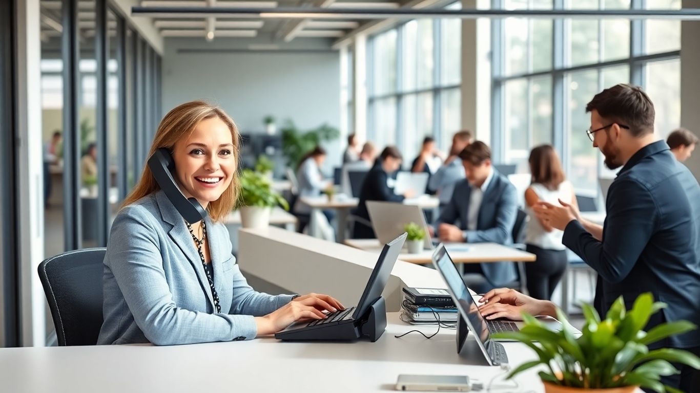 Raleigh office receptionist answering phone for business