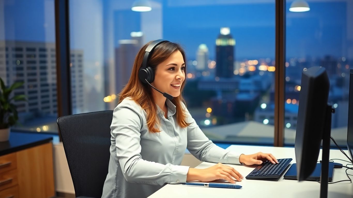 Call center agent working night shift in Raleigh office