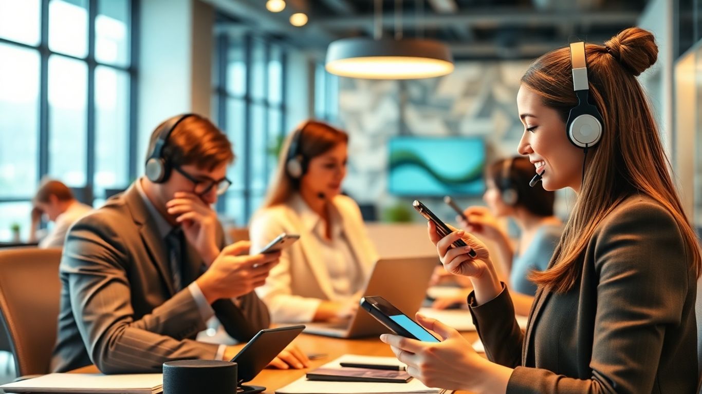 Raleigh office staff using phones and headsets