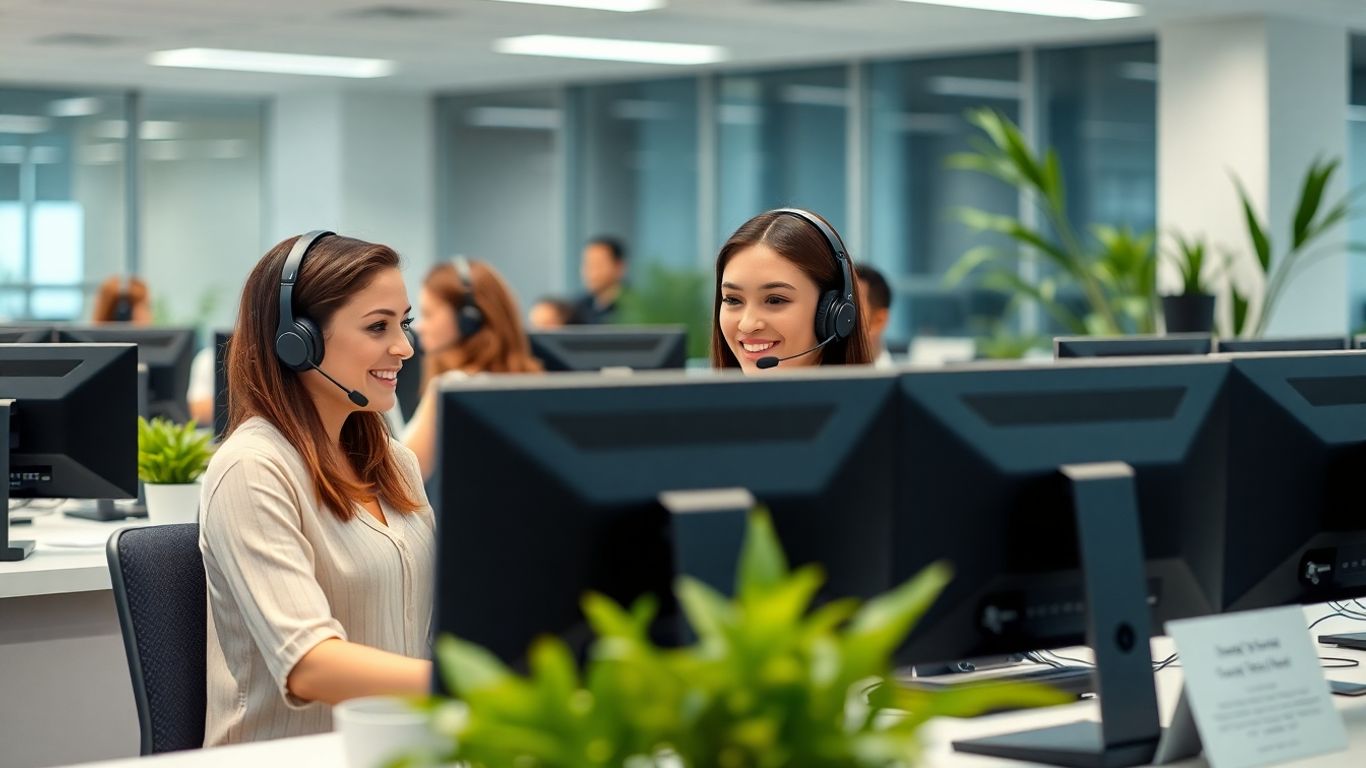 Busy call center with agents providing customer support