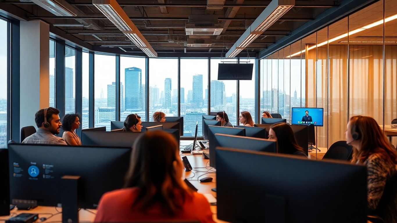 Team using digital communication in modern Milwaukee office