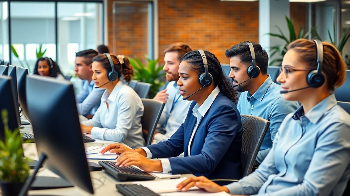 Business professionals in Memphis office answering phones