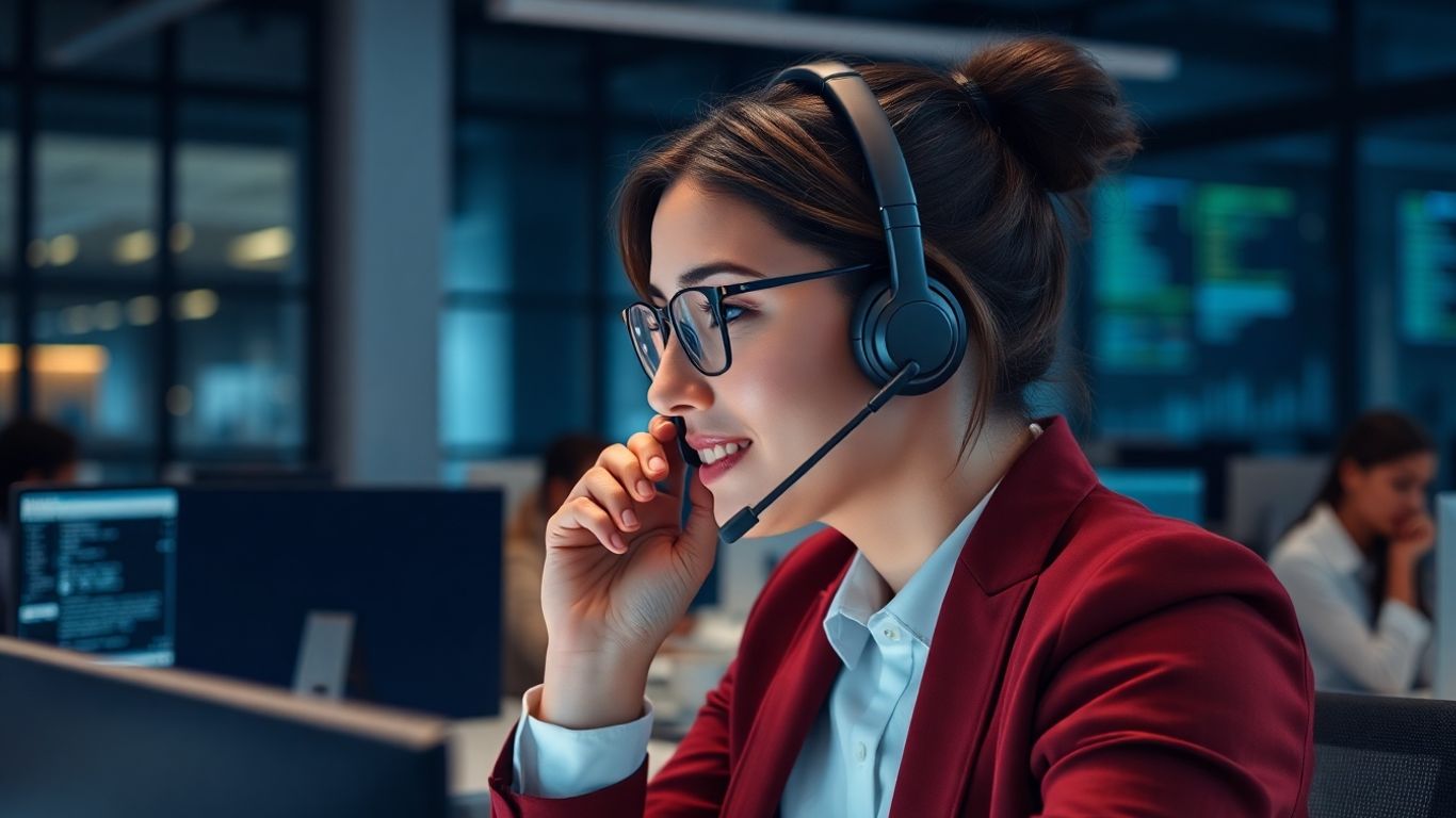 Call center agent assisting customers at night