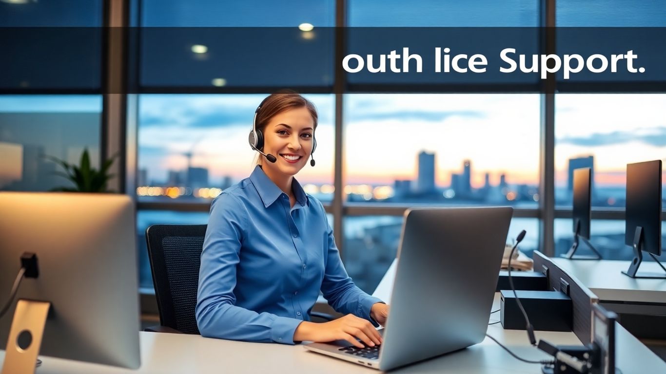 Customer service agent with headset in Virginia Beach office