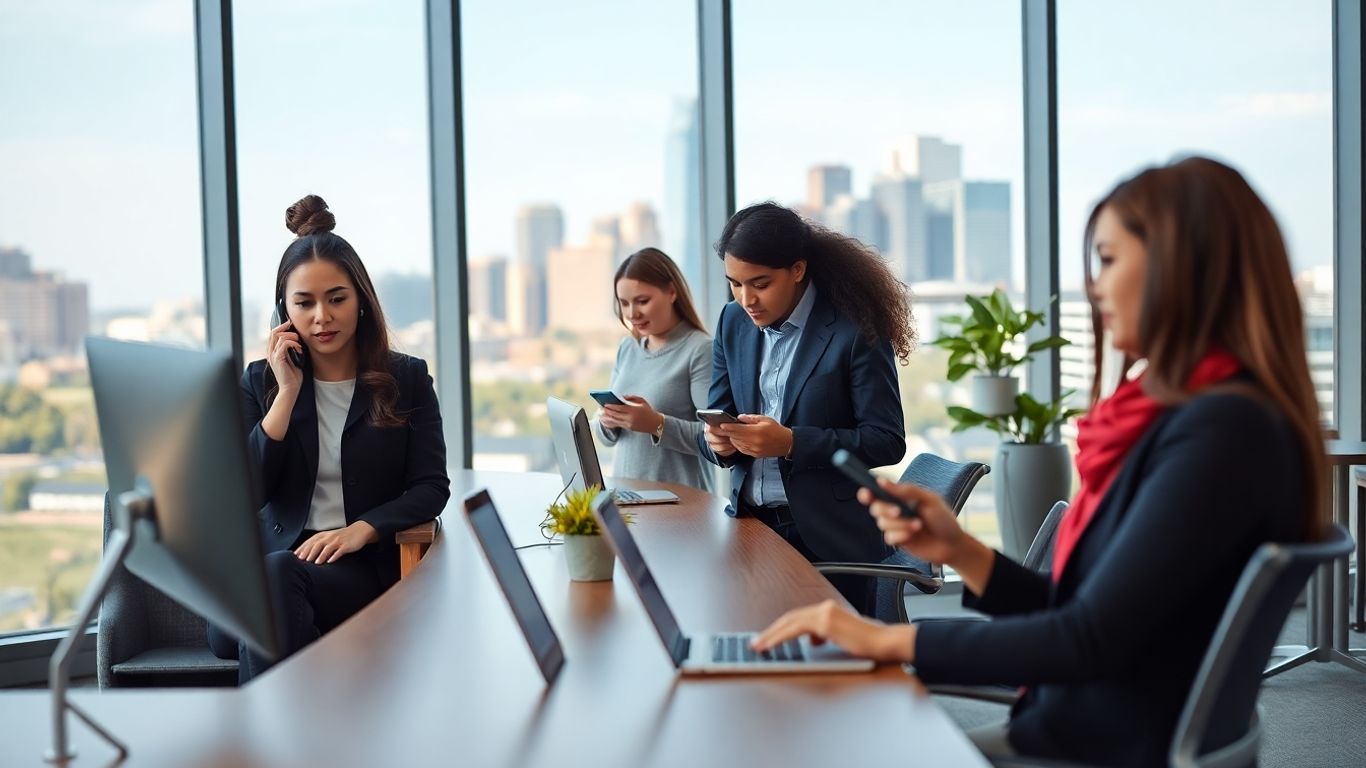 Business team using answering service in Cleveland office