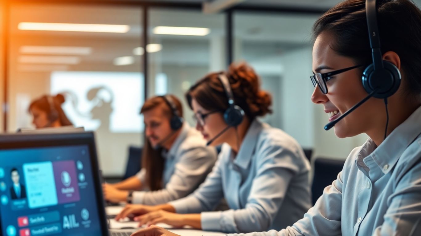 Office team using AI answering service technology