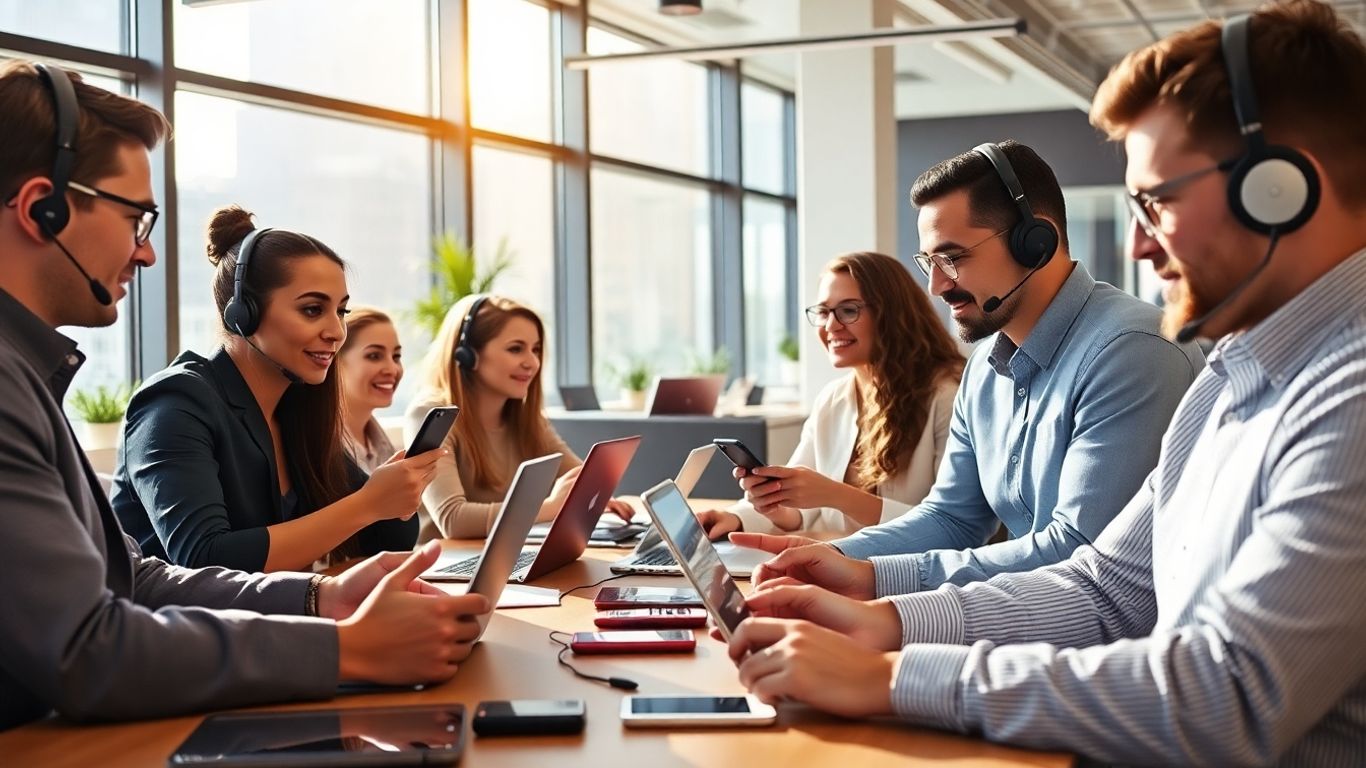 Modern Lexington office teamwork with technology devices