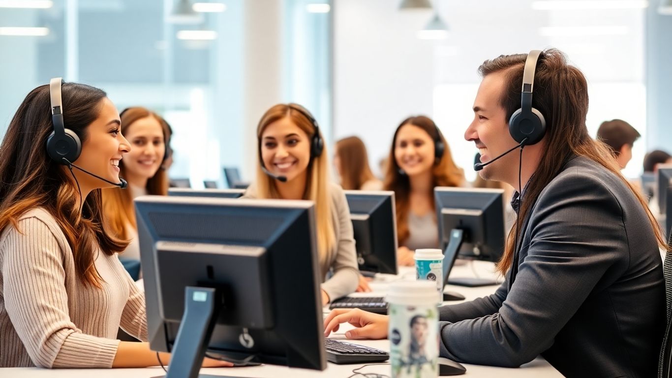Professional call center team providing customer support