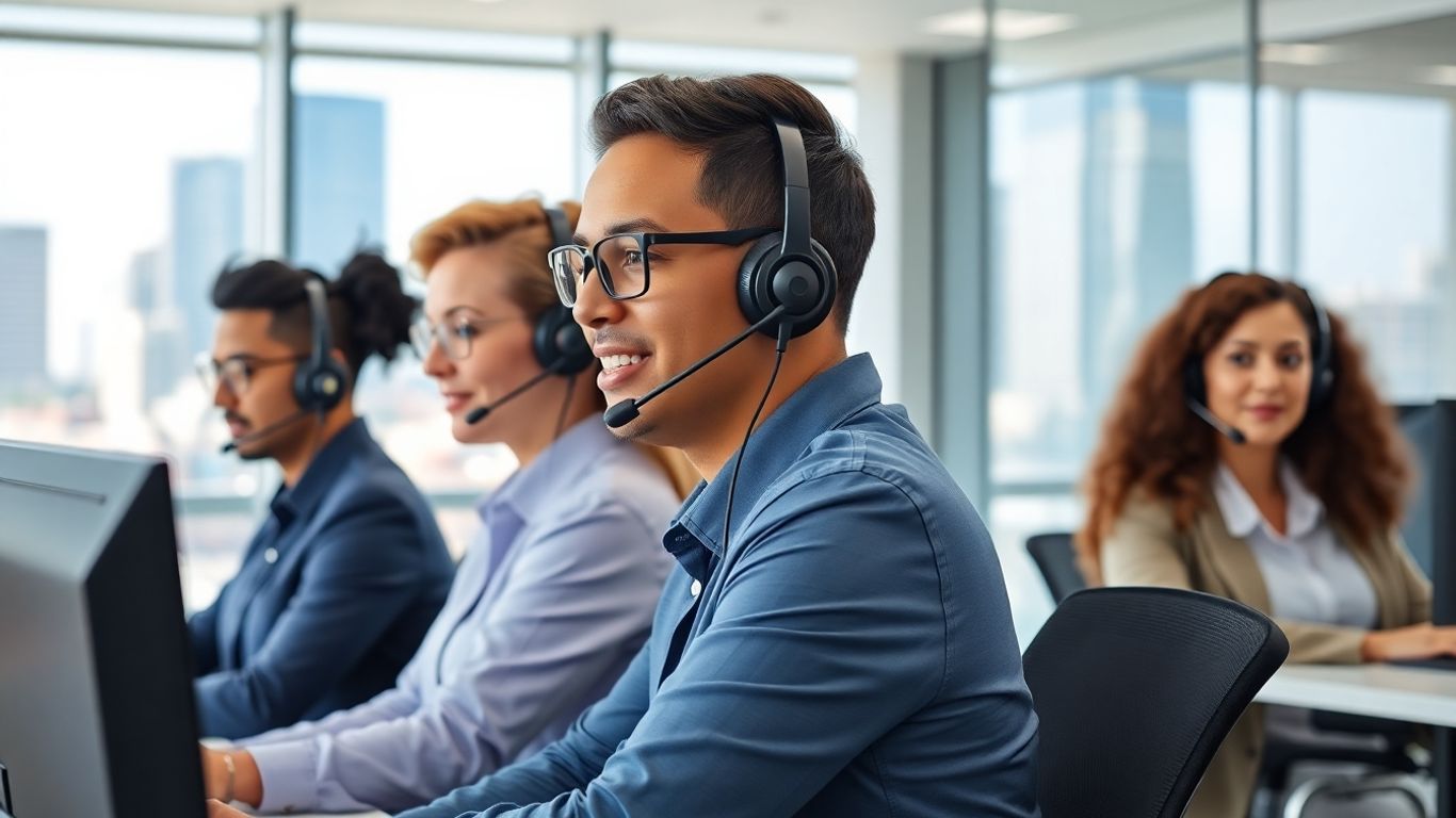 Business staff with headsets in Kansas City office