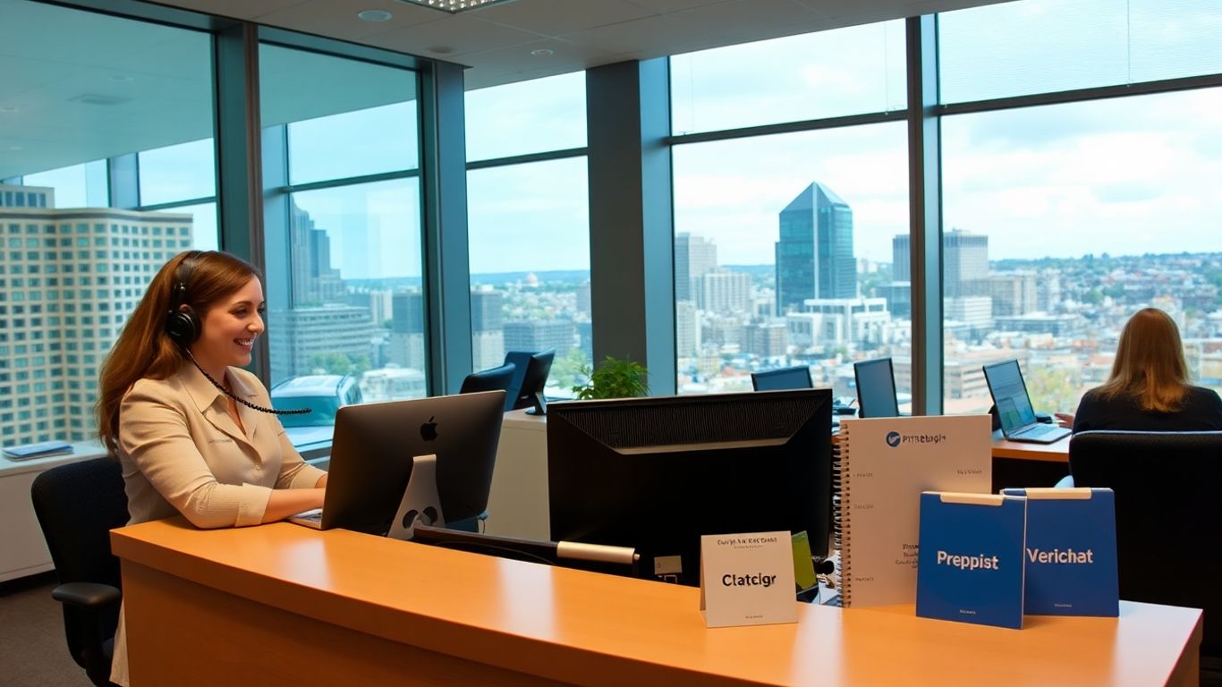 Receptionist in Pittsburgh office answering phone calls