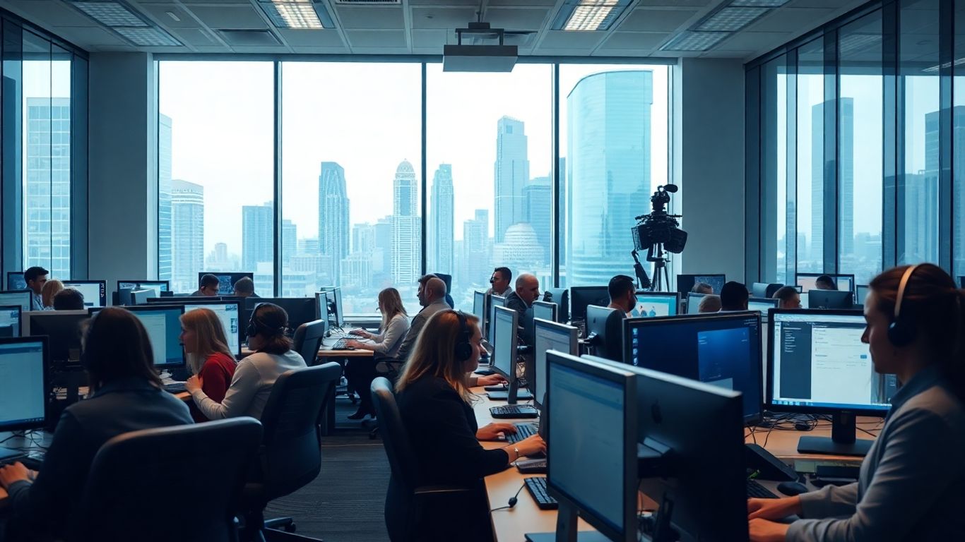 Busy Atlanta office with staff answering multiple phone calls