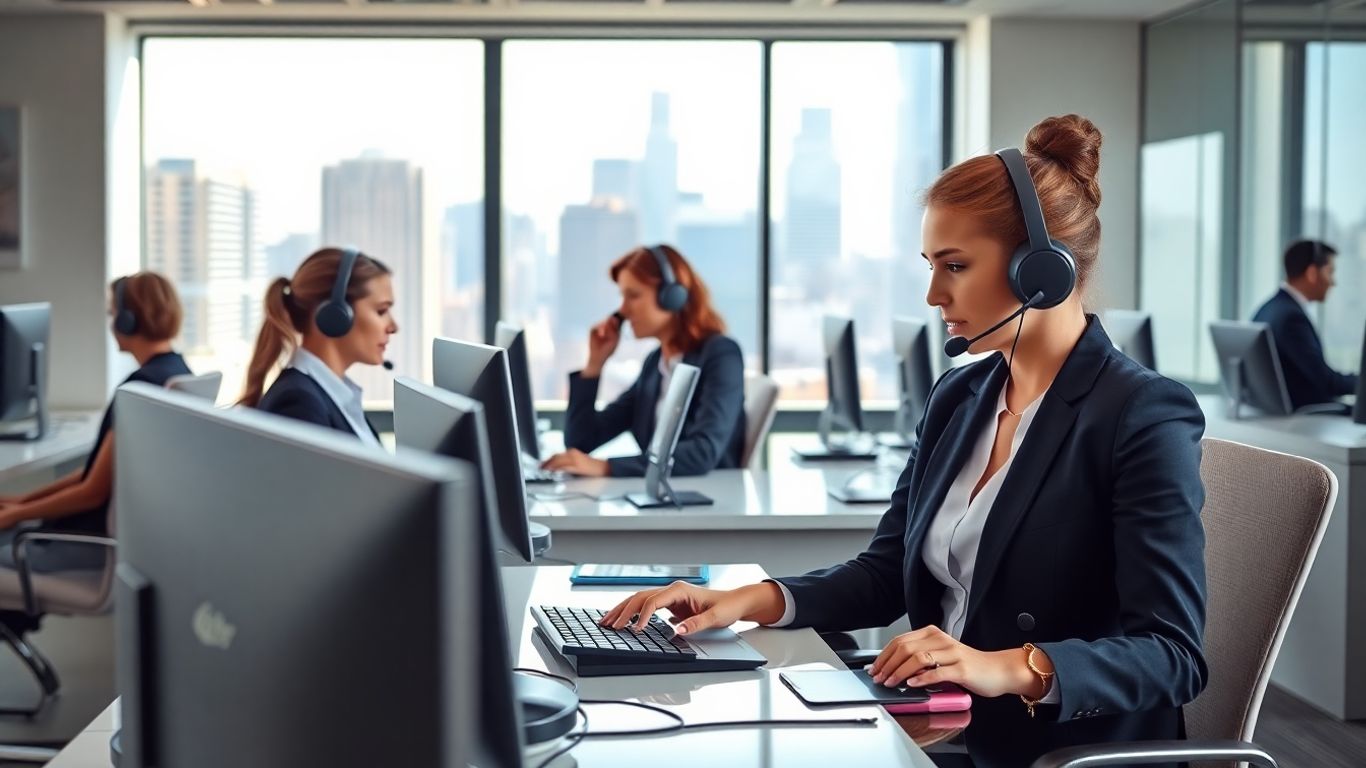 Receptionists in Newark office answering business calls