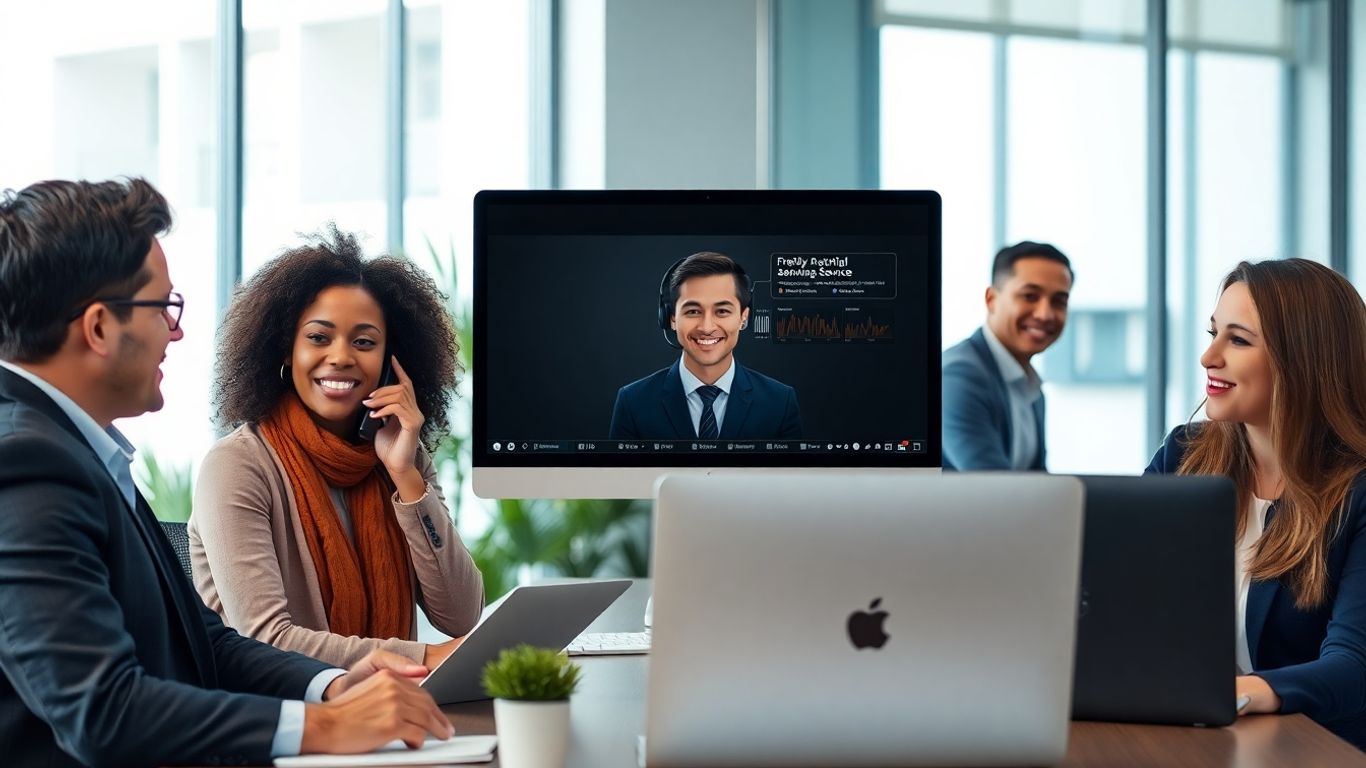 Business team interacting with virtual answering service agent
