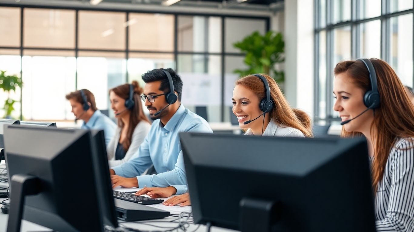 Office team using headsets for business communication