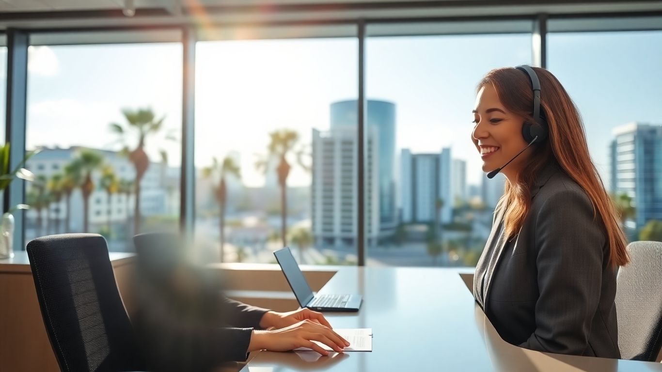 Receptionist answering phone in Corpus Christi office