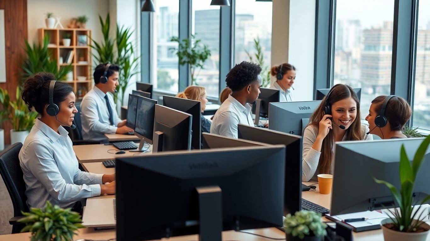 Customer service team in Oakland office answering calls