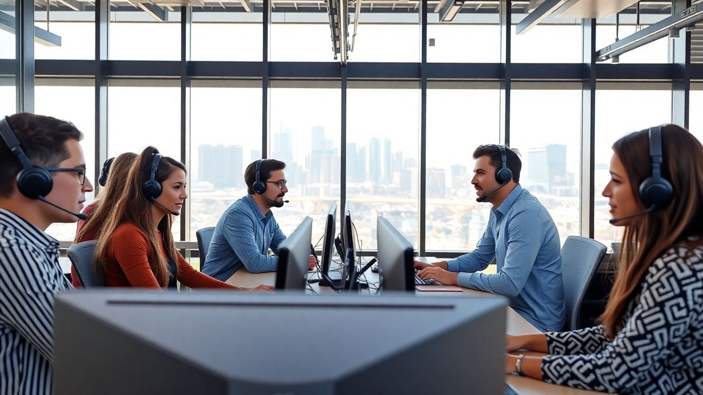 Team using headsets in Denver office workspace