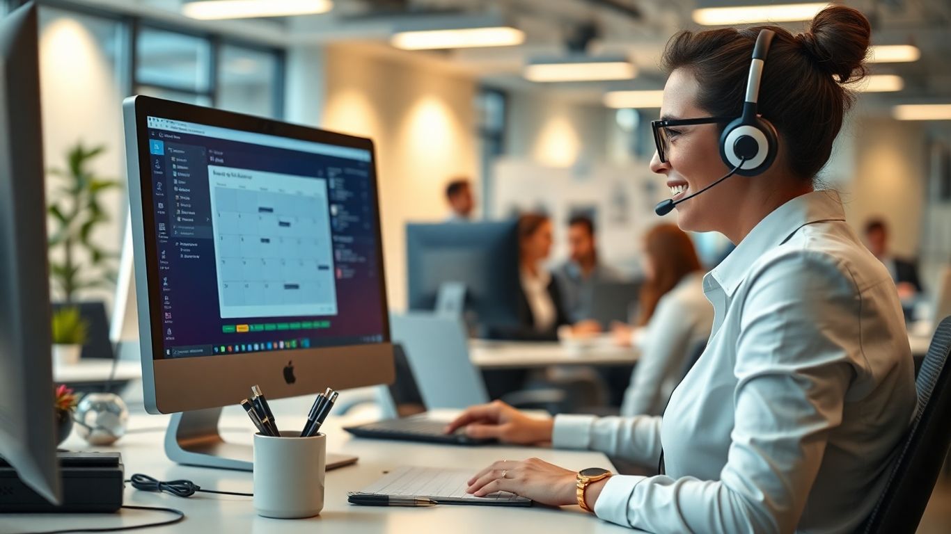 Call operator working with CRM and scheduling tools