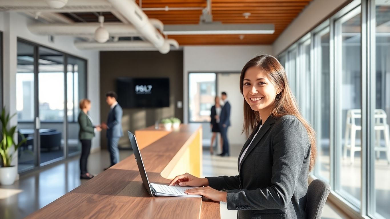 Receptionist answering phone in busy Oklahoma City office