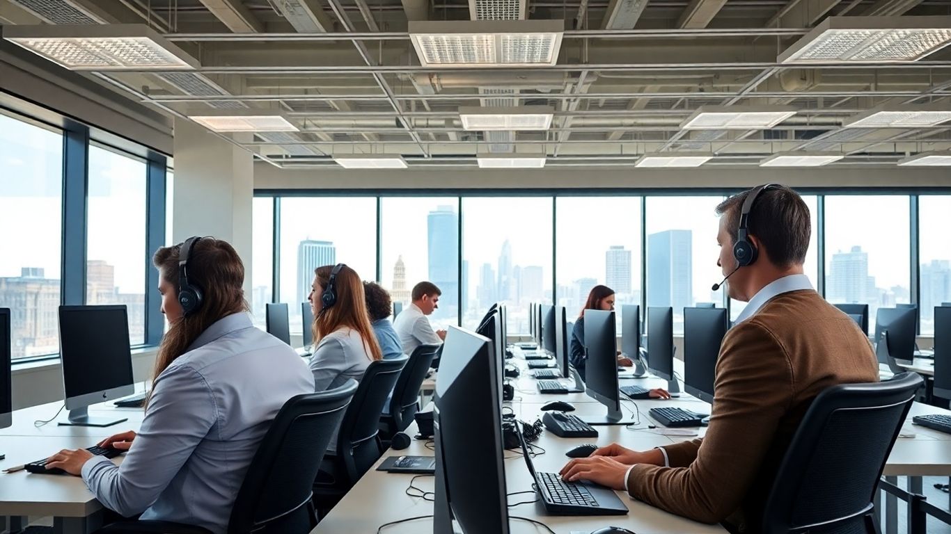 Call center agents working in modern Charlotte office