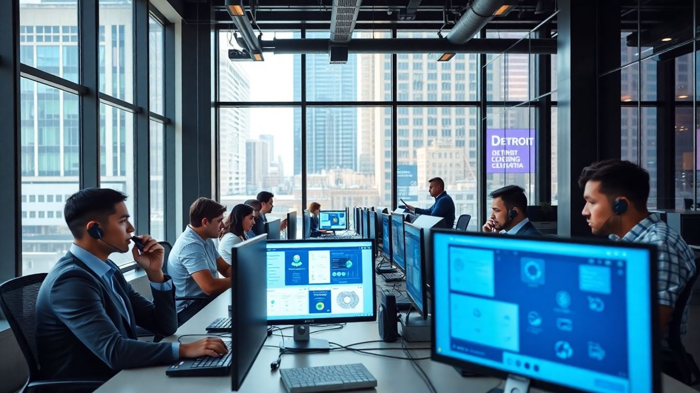 Detroit office team using technology workflow tools