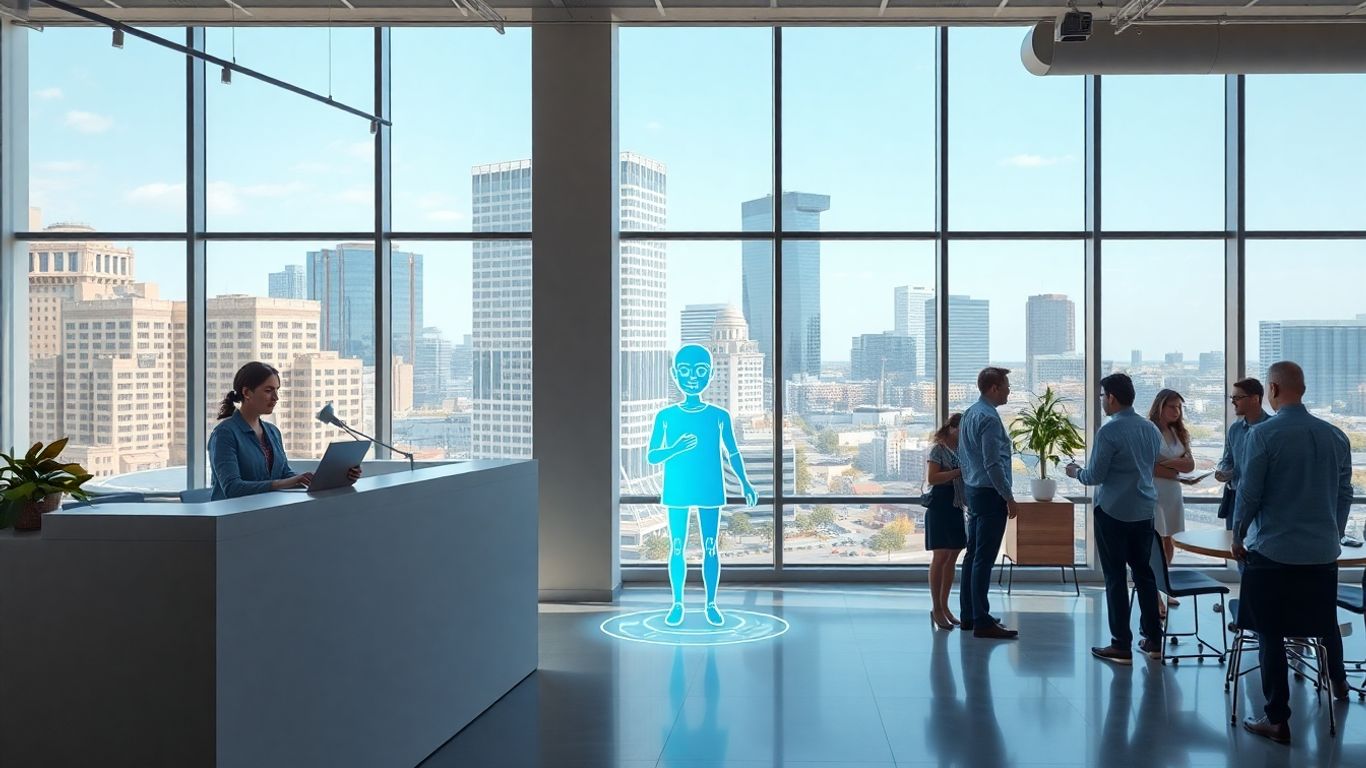 Austin office with AI receptionist and business professionals