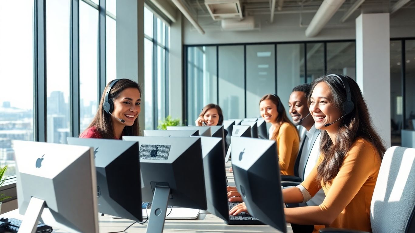 Seattle office workers assisting clients by phone