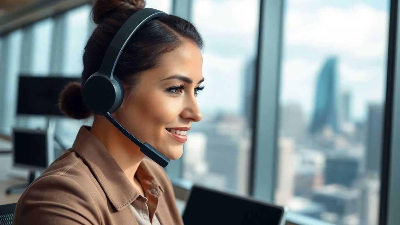 Business professional answering phone in Indianapolis office