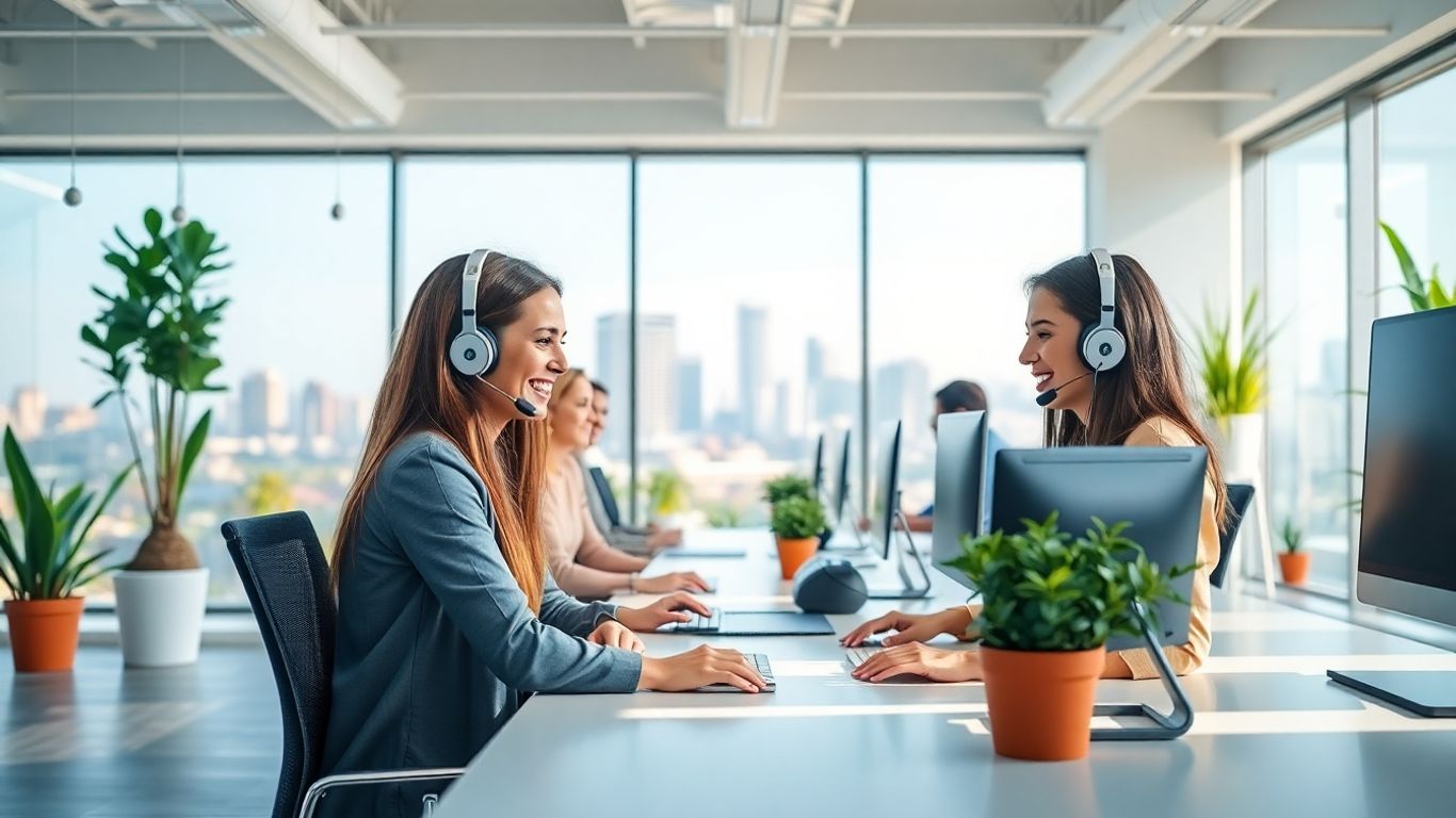 San Jose call center agents answering phones in office