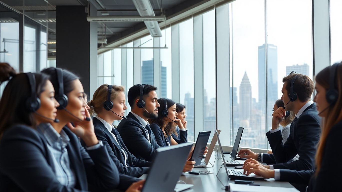 Modern NYC office team using phone answering service